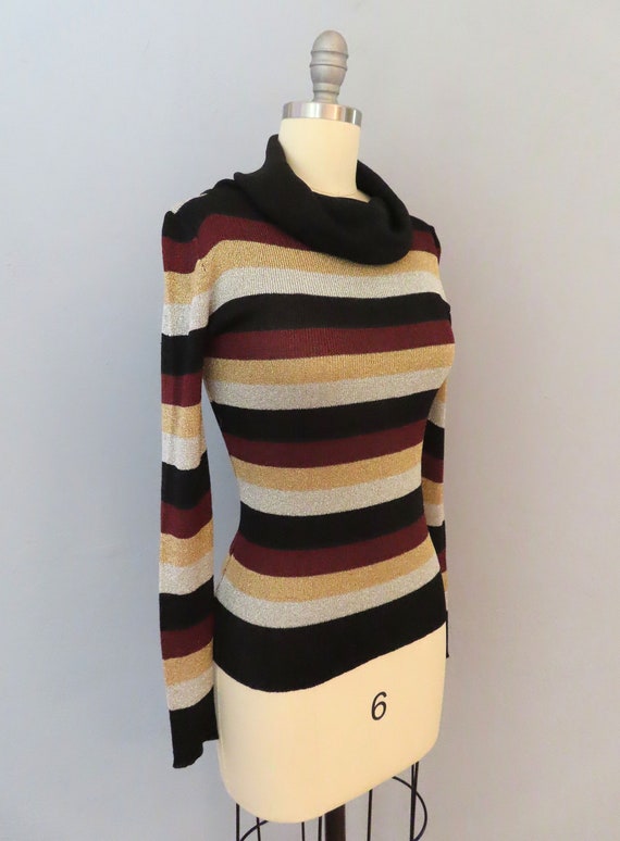 1960s mod metallic cowl neck sweater | size small… - image 3