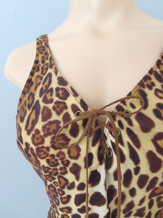 1980s lace up leopard one piece swimsuit swim pin… - image 5