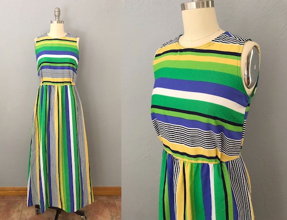 vintage 1970s mod striped maxi dress | size medium | … - Gem
