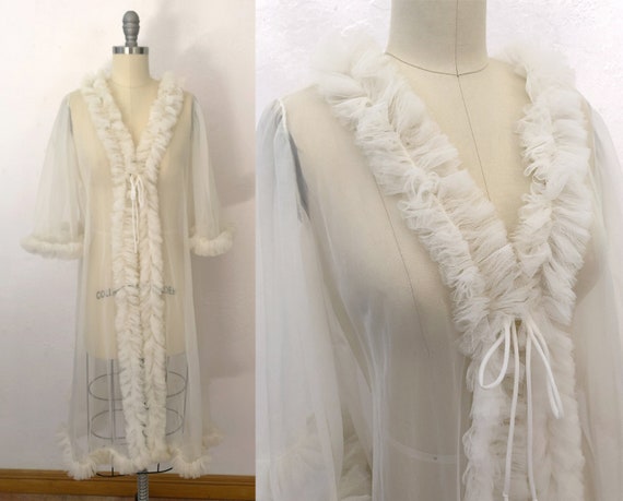 1950s sheer ruffle peignoir | size medium large |