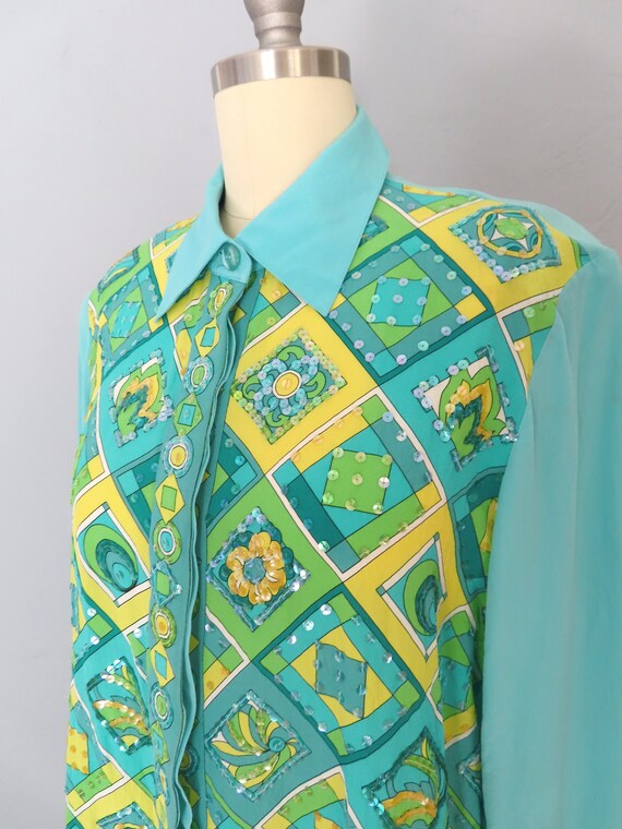 vintage 1990s Diane Gilman silk beaded sequin blo… - image 4