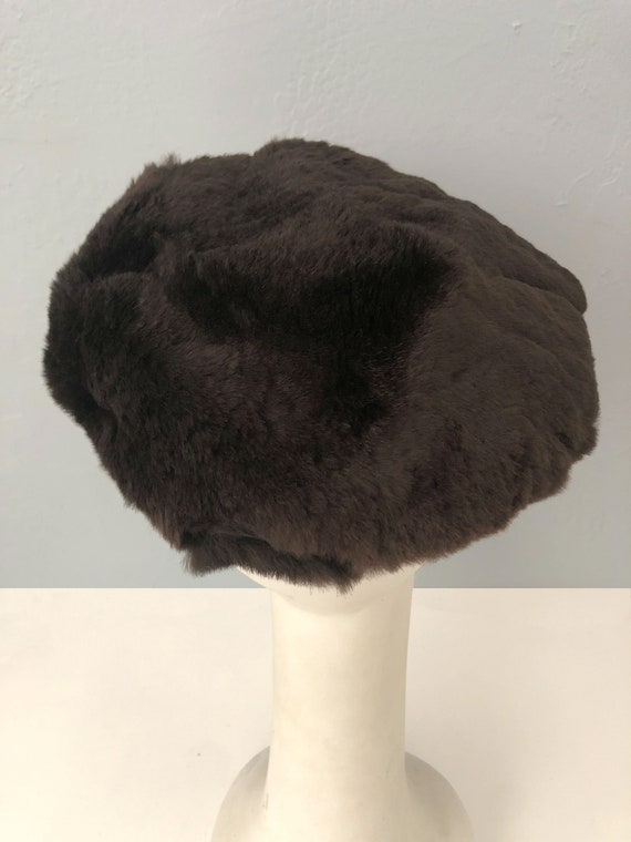 vintage 60s faux fur pill box hat | fur beret | v… - image 8