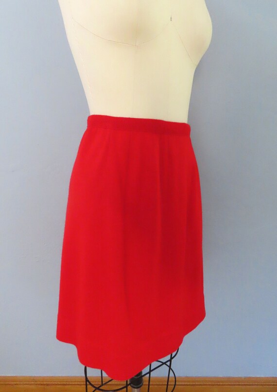 1960s red knit a-line mini skirt | size medium | … - image 4