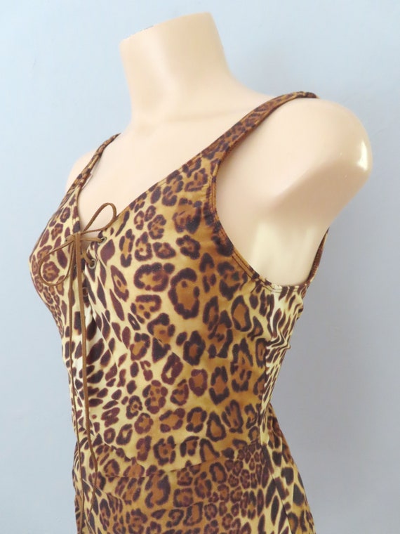 1980s lace up leopard one piece swimsuit swim pin… - image 7