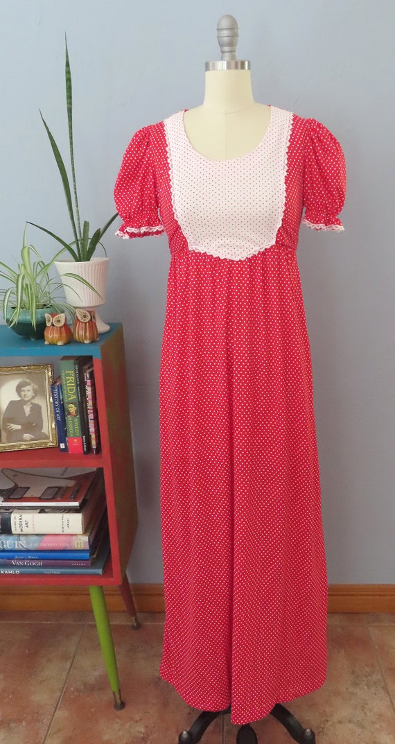 1970s Oops red polka dot maxi dress | medium | bo… - image 2