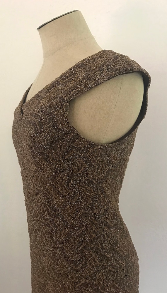 1980s bronze lace designer couture knit dress | m… - image 4