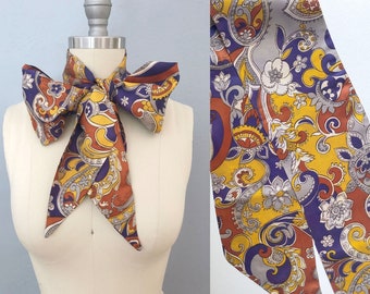 Sixties mod scarf long thin tie black scarf with gold stripes retro thin scarf