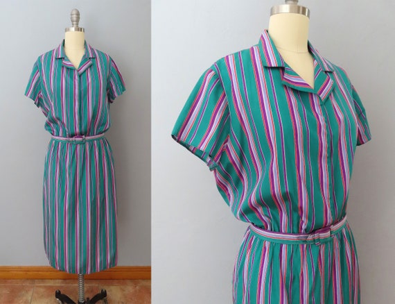 1970s striped shirtdress | size medium | secretar… - image 1