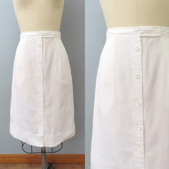 1970s white button up pencil midi skirt | size sm… - image 1