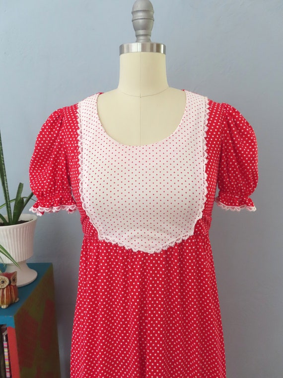 1970s Oops red polka dot maxi dress | medium | bo… - image 3