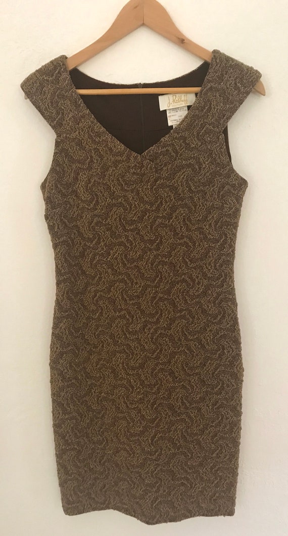 1980s bronze lace designer couture knit dress | m… - image 8