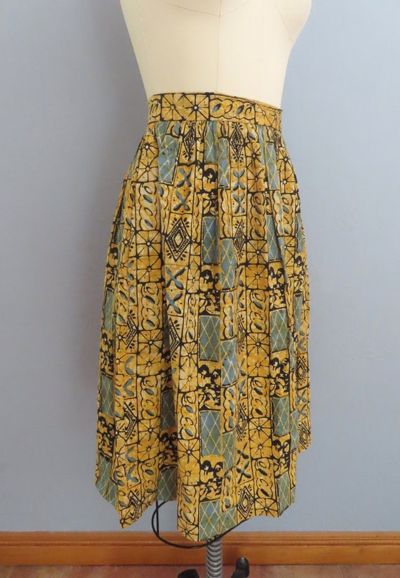 1980s yellow blue abstract print batik skirt | si… - image 6