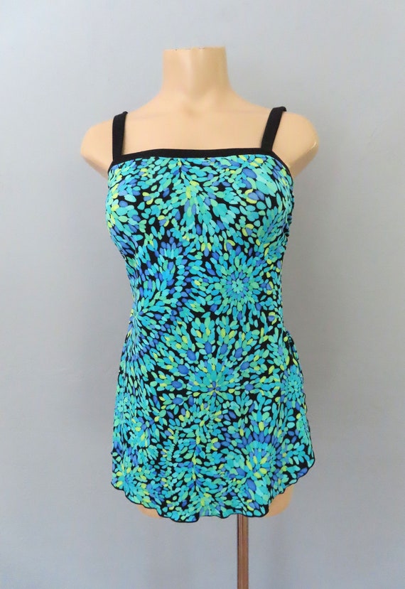 vintage 80s floral one piece swimsuit swim dress … - image 4