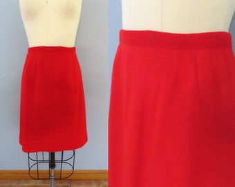 1960s red knit a-line mini skirt | size medium | high waisted preppy retro secretary skirt 60s mini skirt