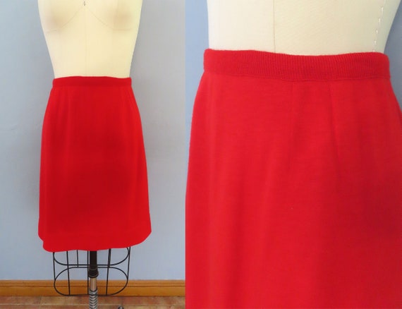 1960s red knit a-line mini skirt | size medium | … - image 1