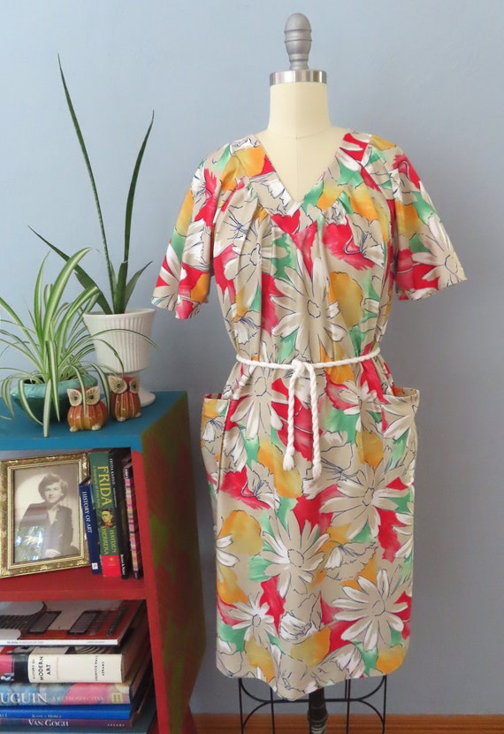 1970s tropical floral house dress | medium | mumu 