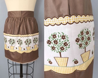 vintage 1950s brown floral apron | cottagecore apron | hostess apron frilly apron | hostess apron | retro kitcn