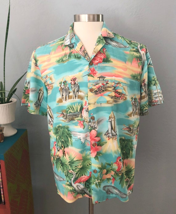 1980s Paradise Found Florida novelty print shirt … - image 1