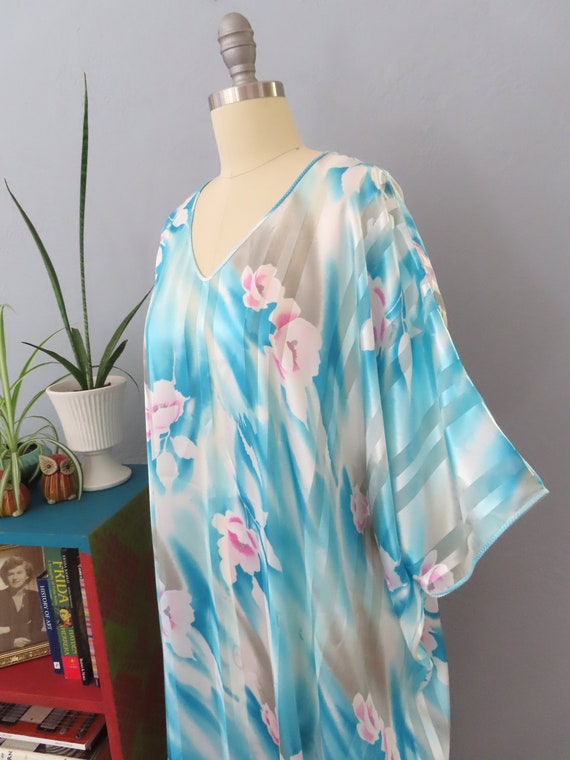 1980s Mary McFadden blue floral striped kaftan dr… - image 6