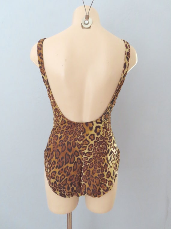 1980s lace up leopard one piece swimsuit swim pin… - image 9