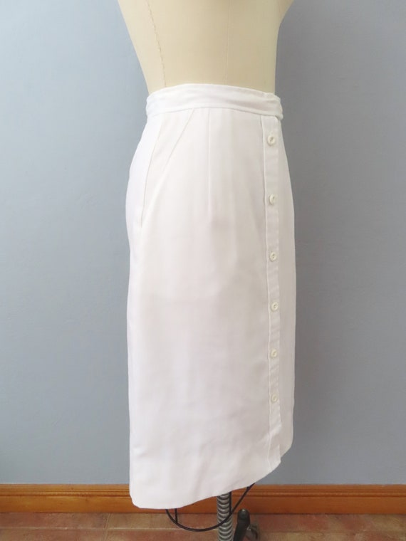 1970s white button up pencil midi skirt | size sm… - image 4