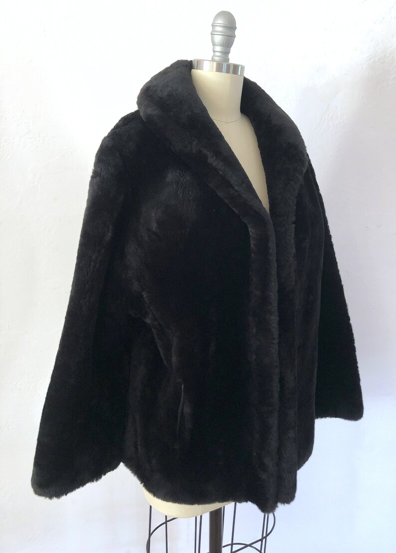Vintage 1950s black mouton fur jacket car coat medium-large | Etsy