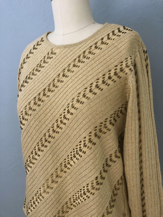 1980s gold metallic beaded knit sweater tunic | s… - image 5