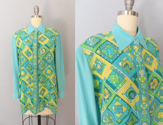 vintage 1990s Diane Gilman silk beaded sequin blo… - image 1