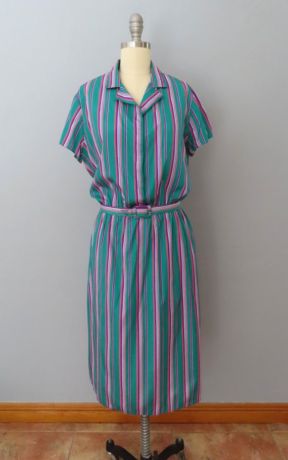 1970s striped shirtdress | size medium | secretar… - image 2