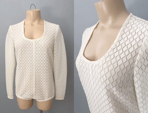 vintage 1960s lace one piece knit bodysuit top | s