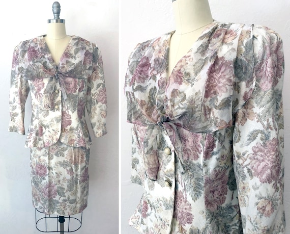 vintage 1980s does 50s pastel floral dress skirt s