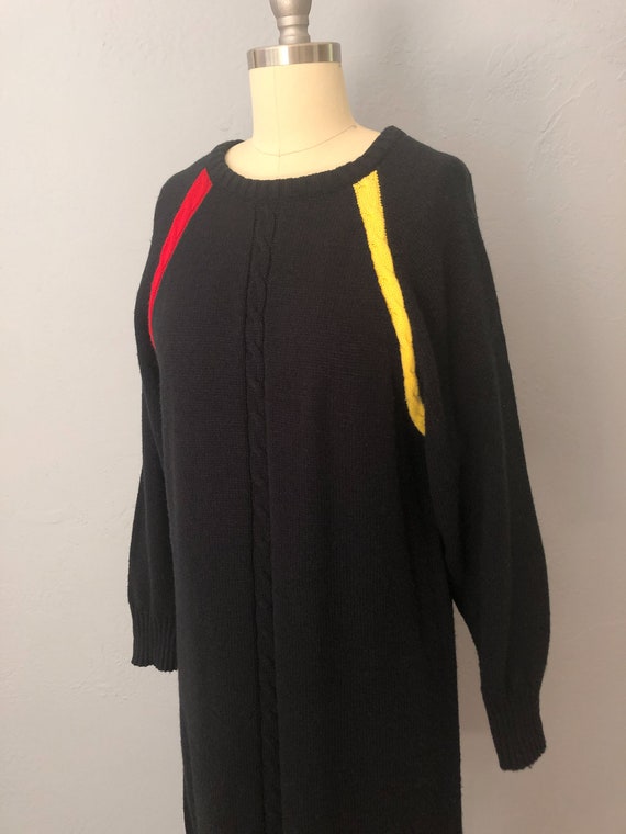 1970s black cable knit sweater dress | size large… - image 5