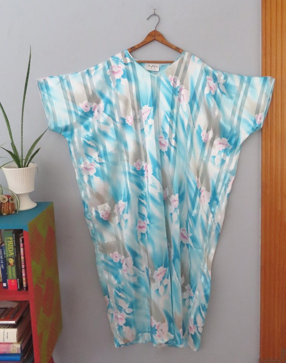 1980s Mary McFadden blue floral striped kaftan dr… - image 10