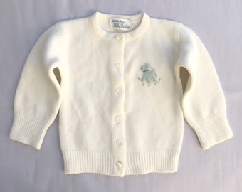 1950s Saks Fifth Avenue Baby Sweater: Embroidered Dog Knit Cardigan (3-6 Months)