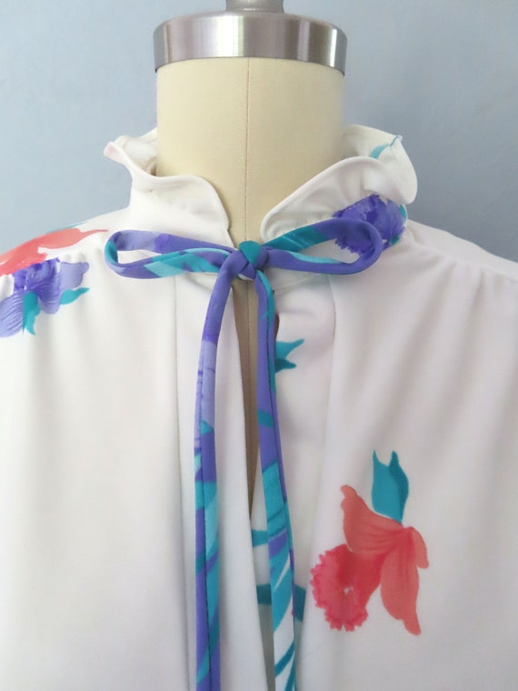 1970s purple floral tie neck tunic blouse | women… - image 3