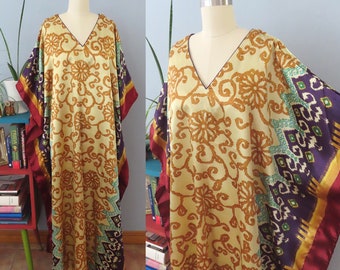 1990s boho floral striped kaftan dress | large XL | bohemian flower child goddess dress 90s kaftan caftan muumuu mumu