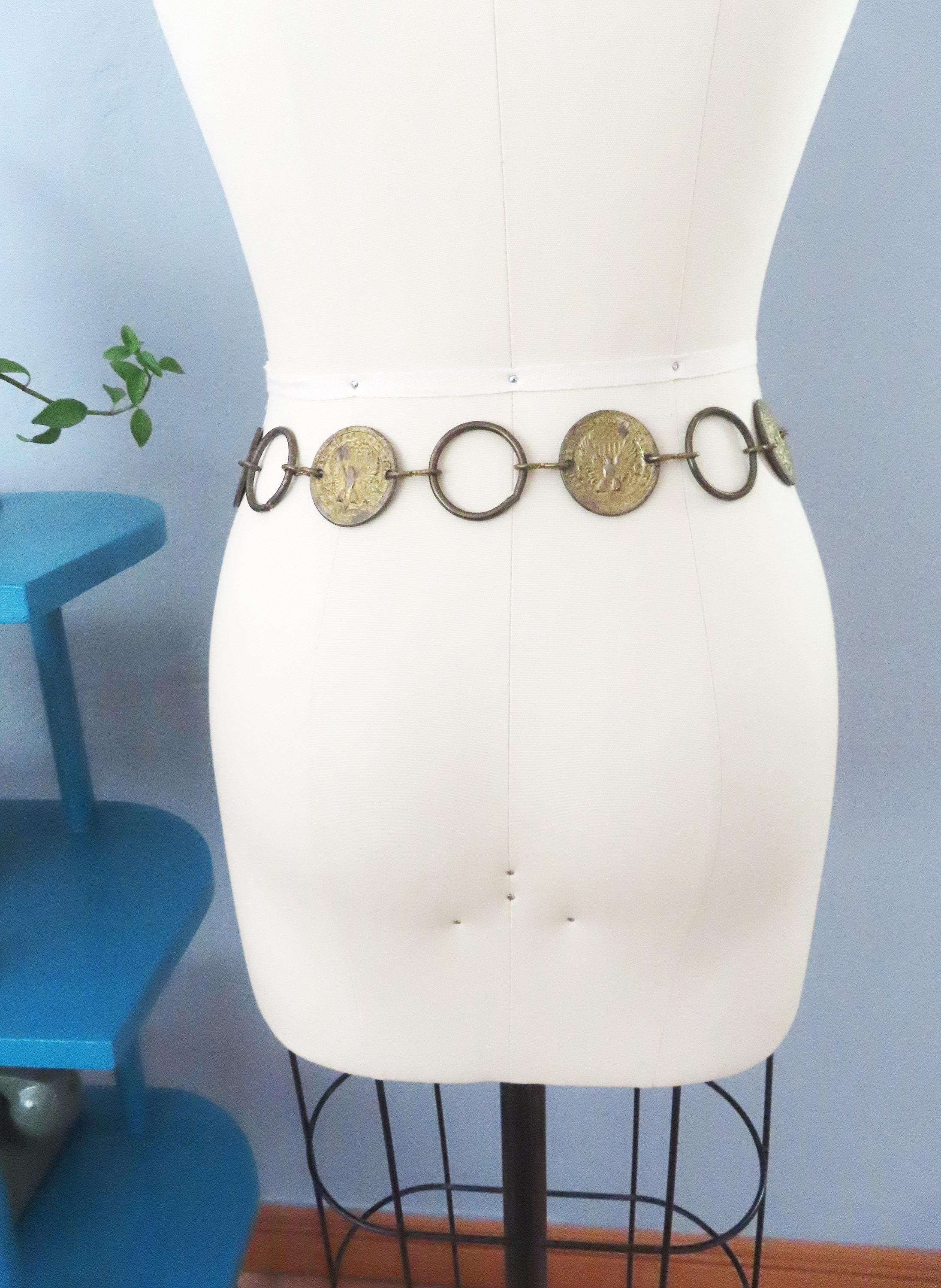 Vintage Acrylic Metal Chain Belt - Gold & Brown Vintage 1960s Glass and Gold Chain Glamour Belt - Raleigh  main image 3