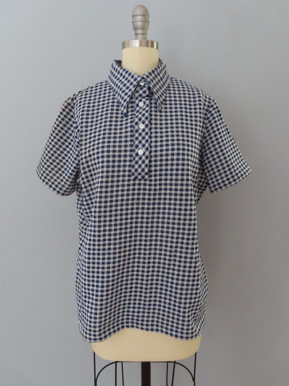 1970s gingham checked polo shirt | women medium |… - image 4