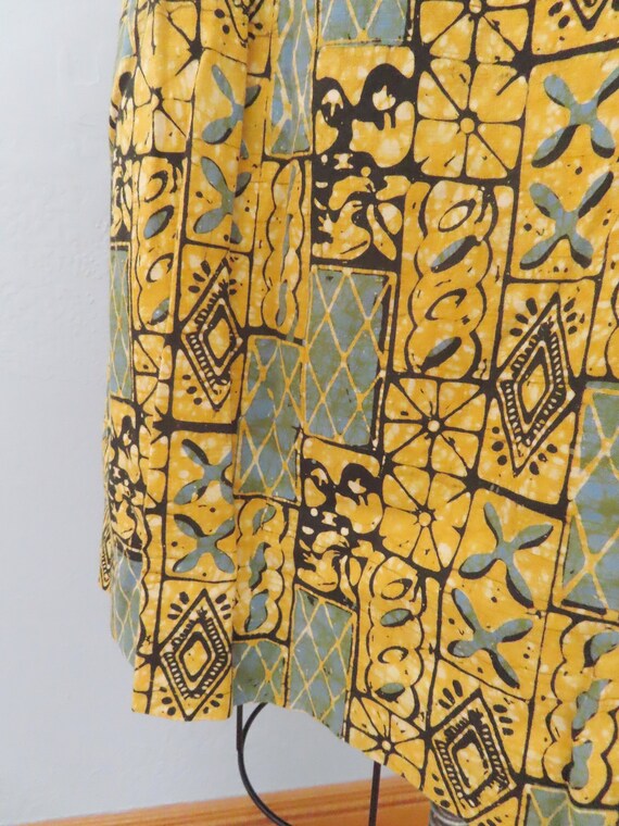 1980s yellow blue abstract print batik skirt | si… - image 9