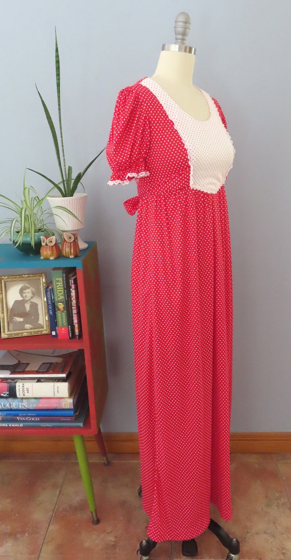 1970s Oops red polka dot maxi dress | medium | bo… - image 4