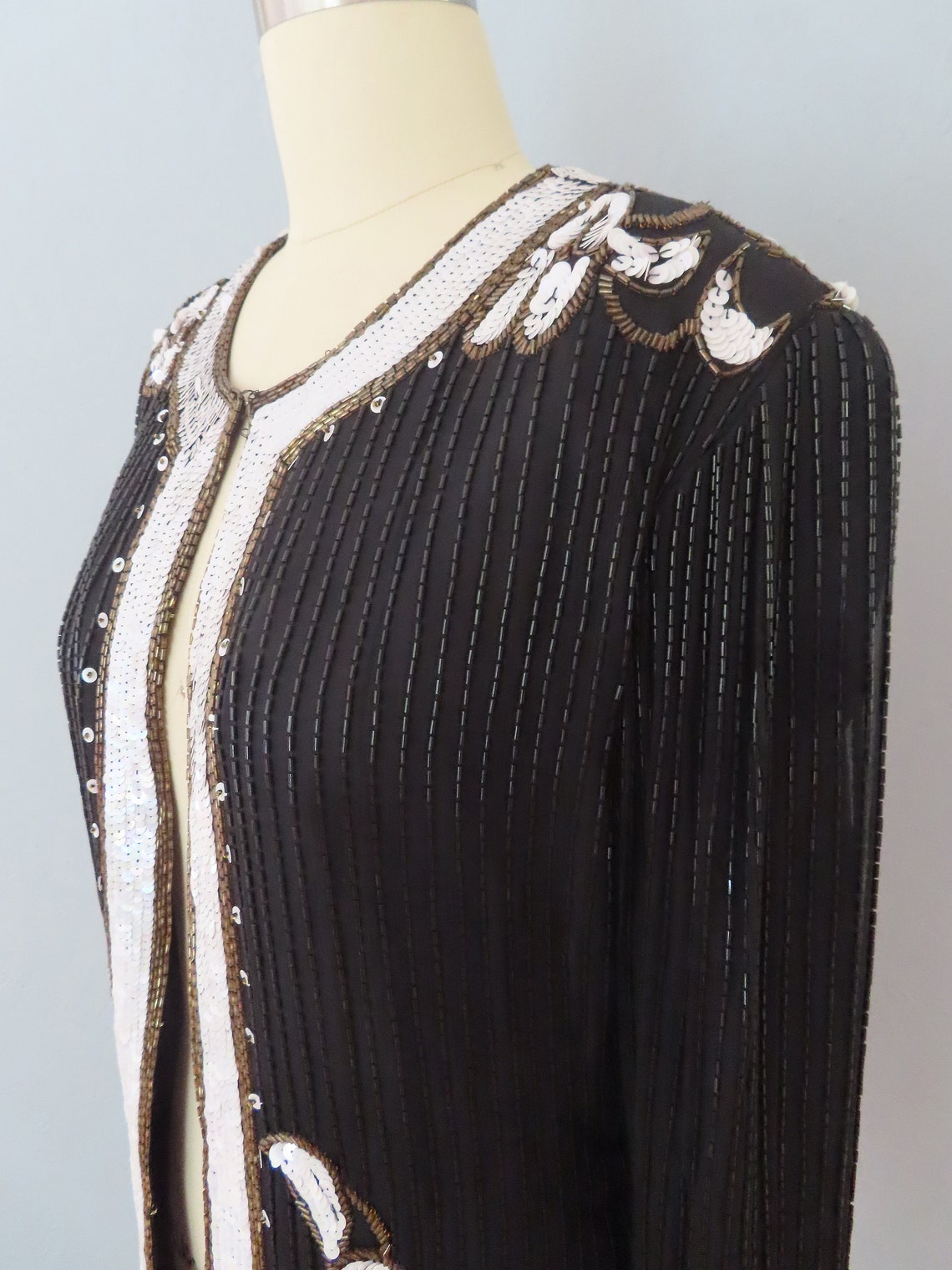 Vintage silver sequin open knitted cardigan top