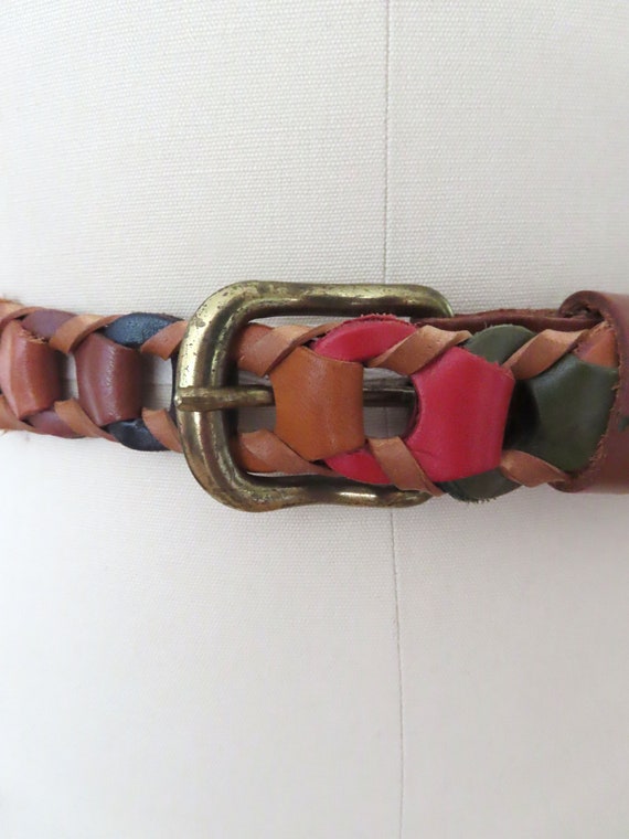 1980s multi color braided woven leather belt | bo… - image 3