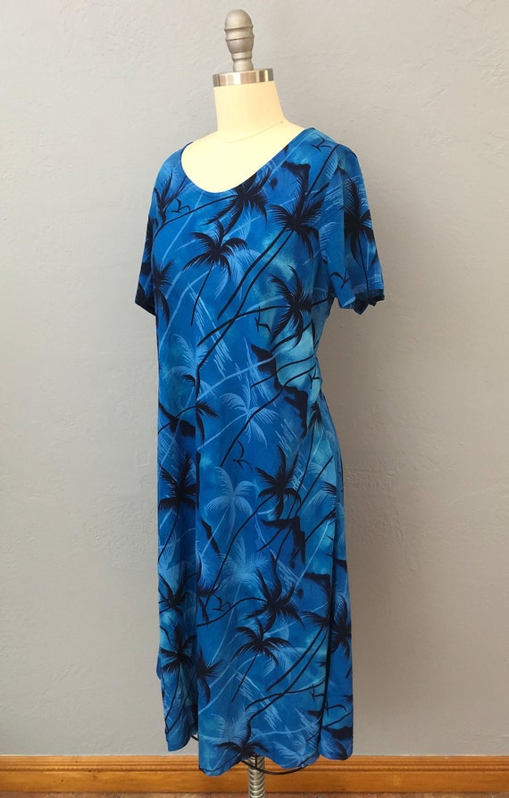 1980s blue hawaiian dress | size large | tropical… - image 5