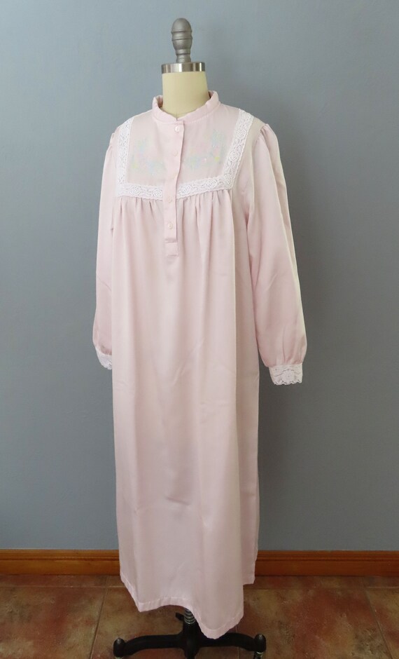 1980s pink nightgown robe house coat | medium lar… - image 4