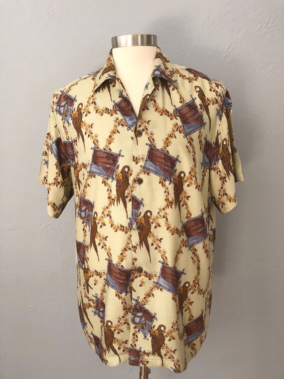 1980s mens rayon hawaiian shirt button up short s… - image 2
