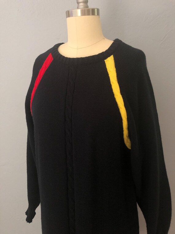 1970s black cable knit sweater dress | size large… - image 4