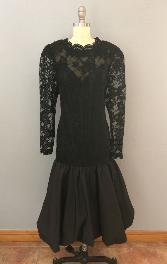 1980s black lace cocktail ballon dress formal dre… - image 2