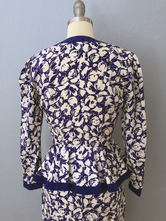 1980s silk floral blouse + skirt dress 2 piece dr… - image 9