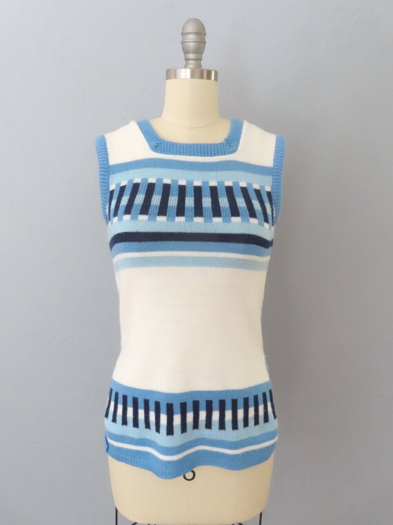 1960s blue striped pullover sweater vest top | sm… - image 2