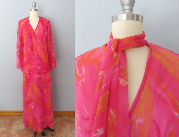 1960s Edith Flagg pink floral maxi dress | small … - image 1